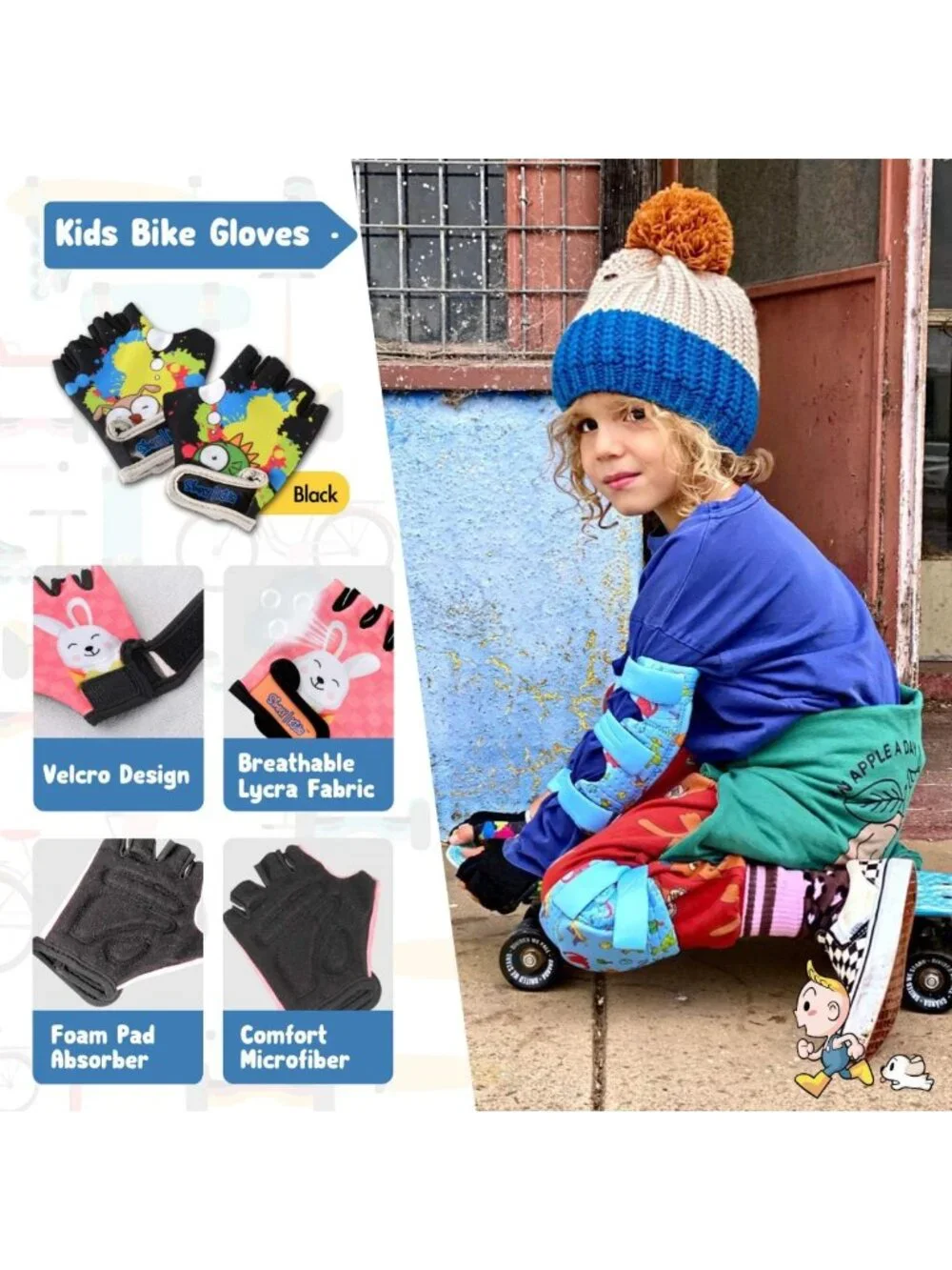 Kids Knee and Elbow Pads with Bike Gloves - Flexible Impact-Resistant Gear for